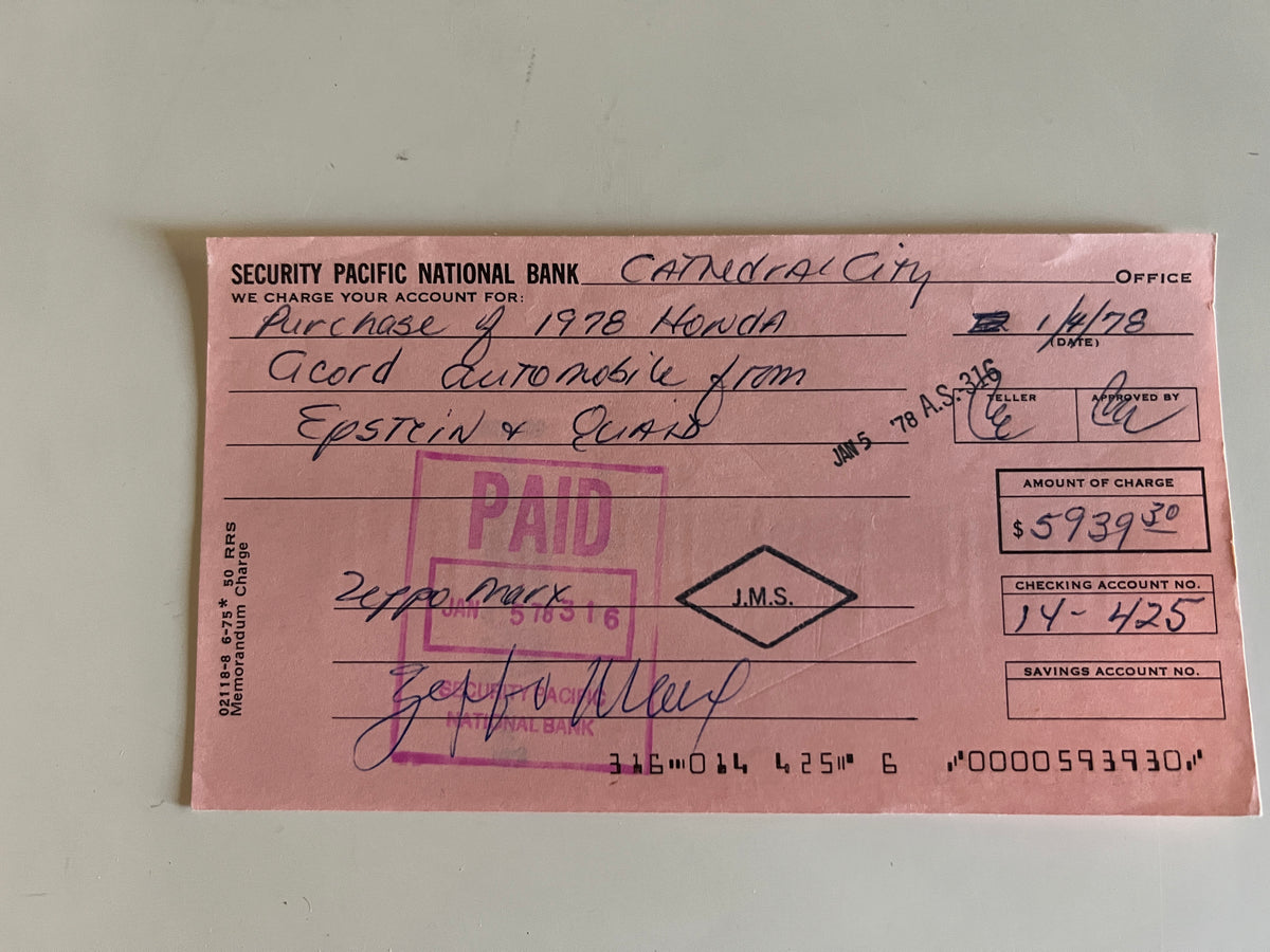 Zeppo Marx signed check