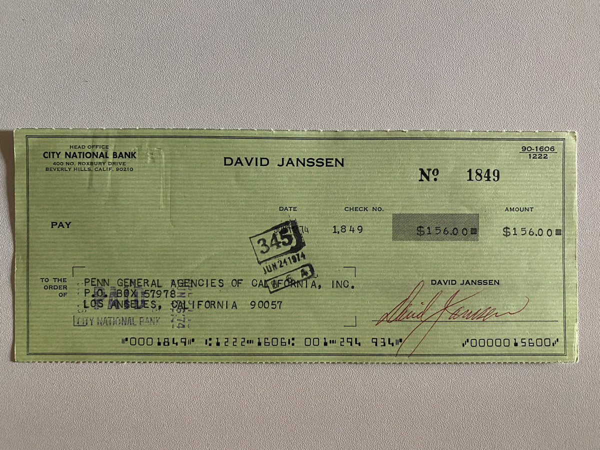 David Janssen signed check