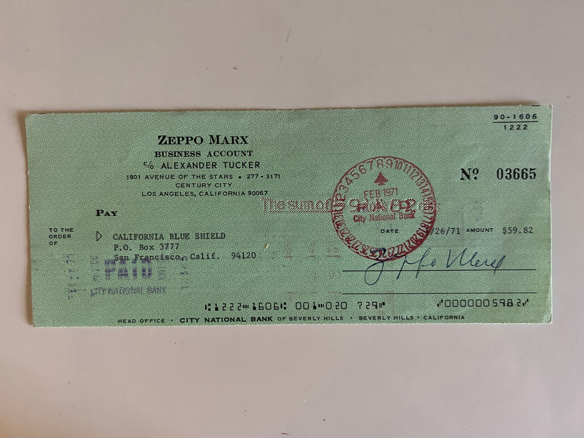 Zeppo Marx signed check