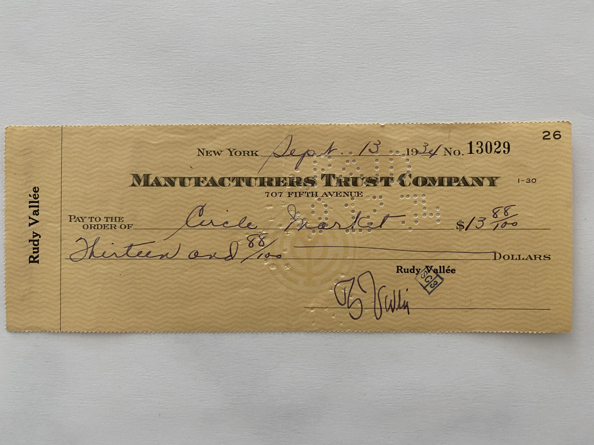 Rudy Vallee signed check