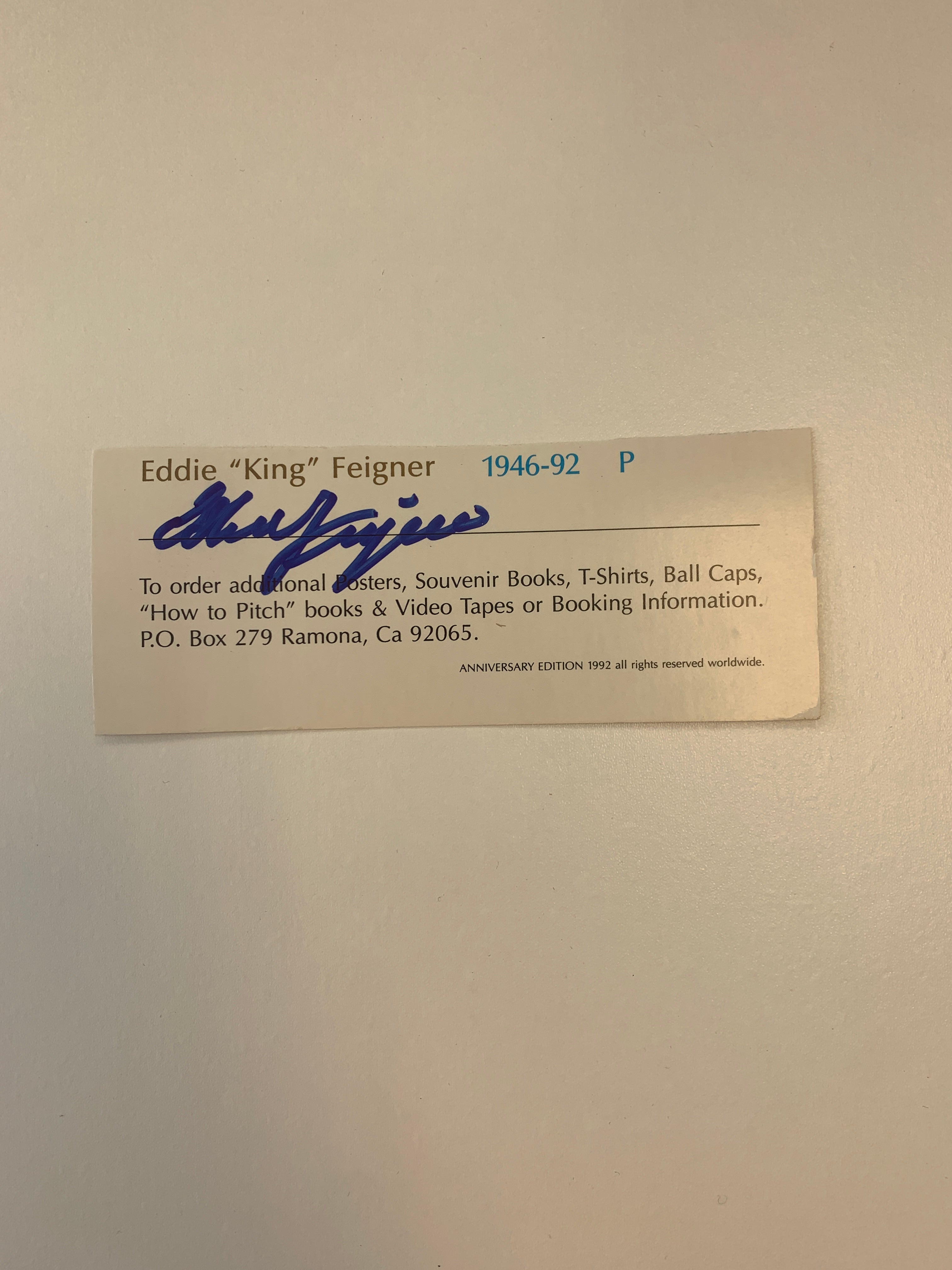 Softball Player Eddie Feigner original signature