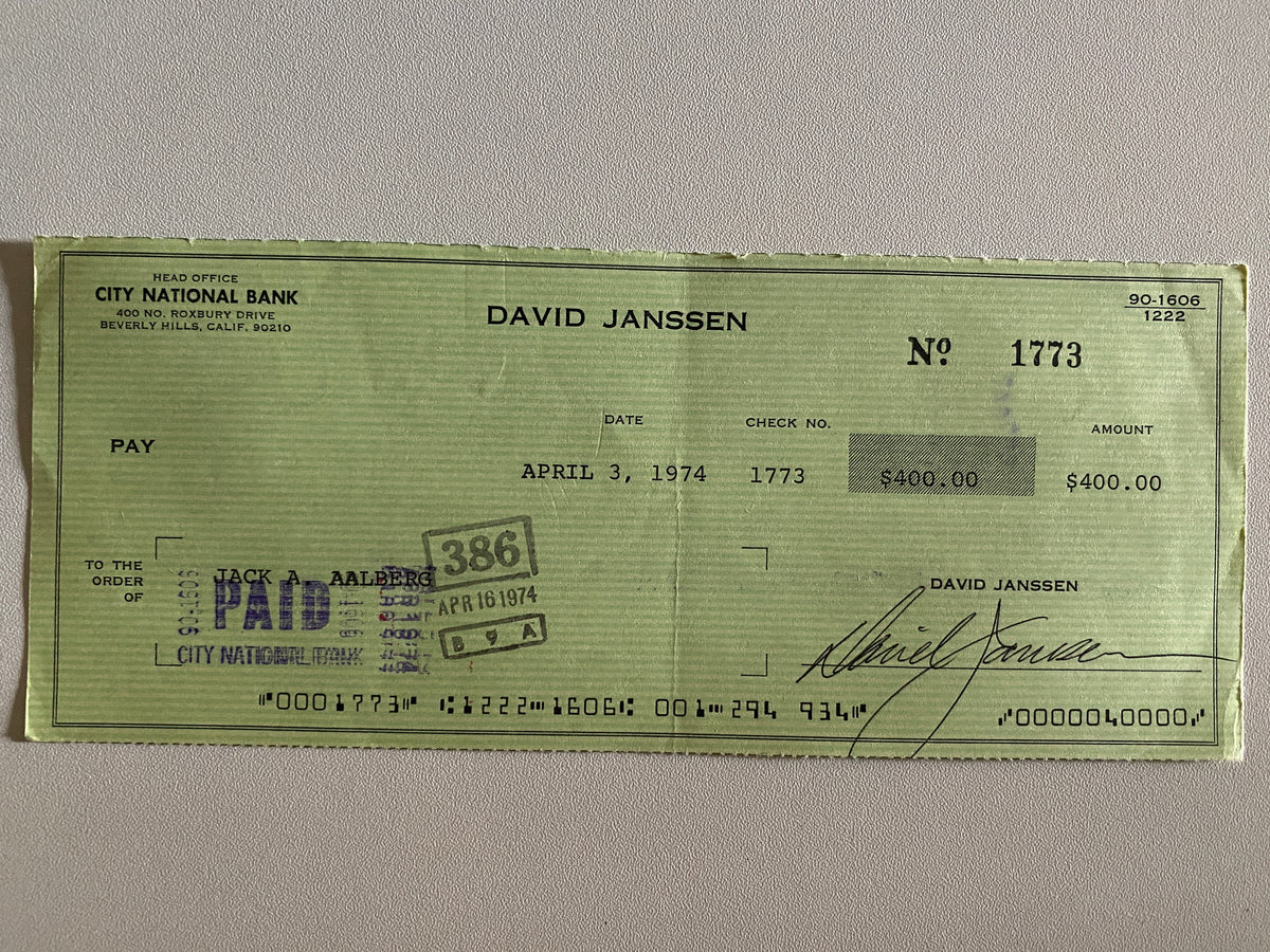 David Janssen signed check