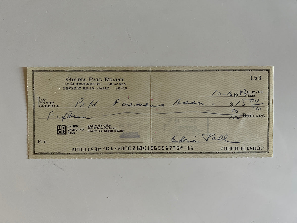 Gloria Pall signed check