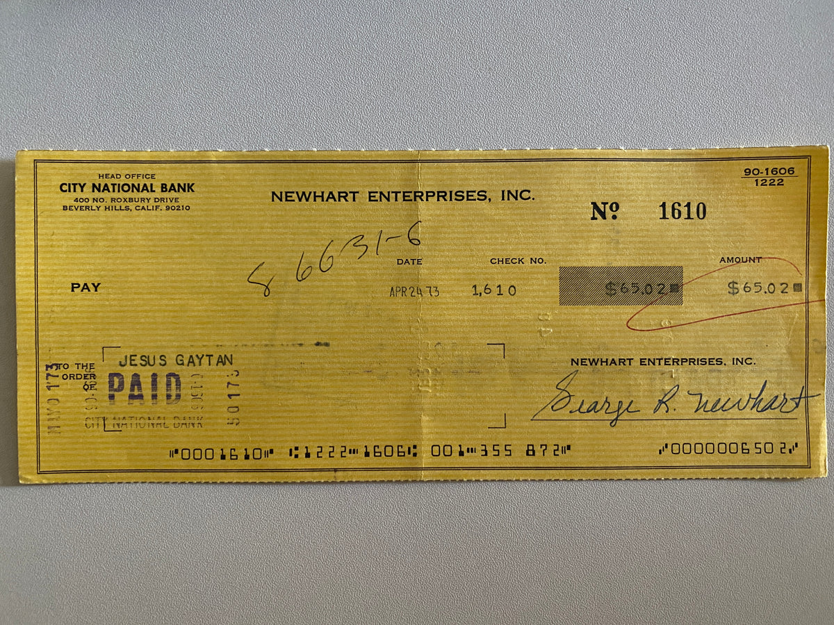 Bob Newhart signed check