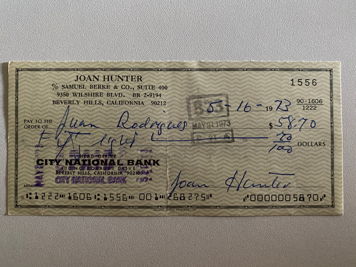 Joan Hunter signed check