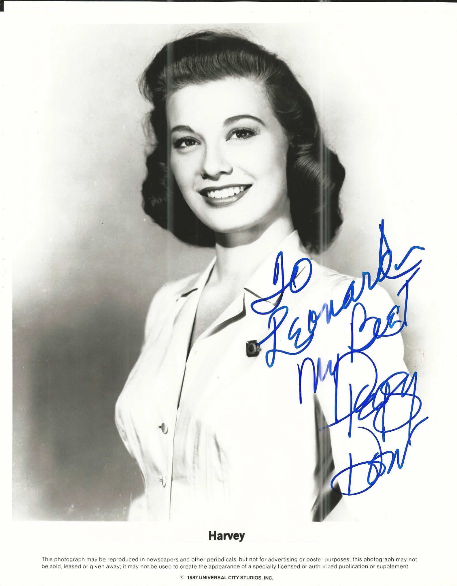 Harvey Peggy Dow Signed Movie Photo