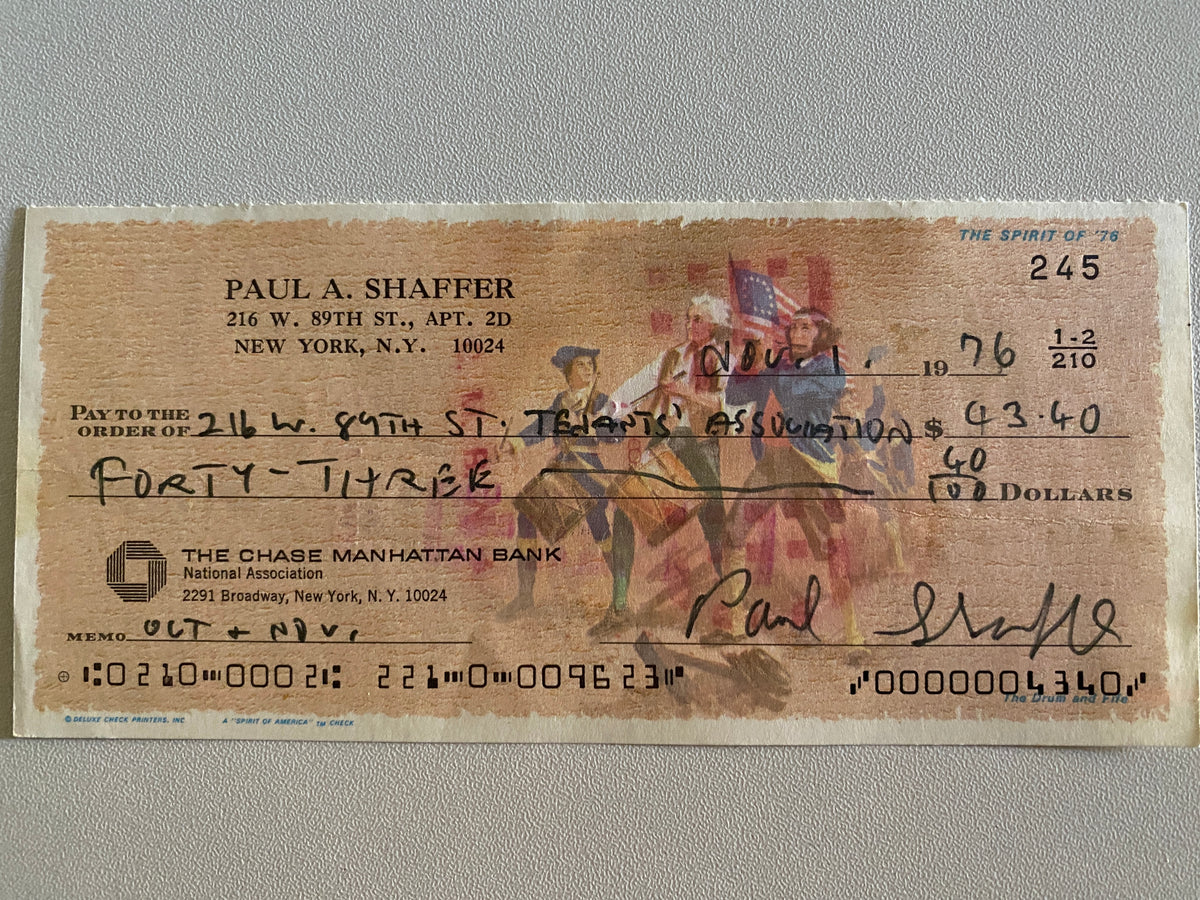 Paul Shaffer signed check