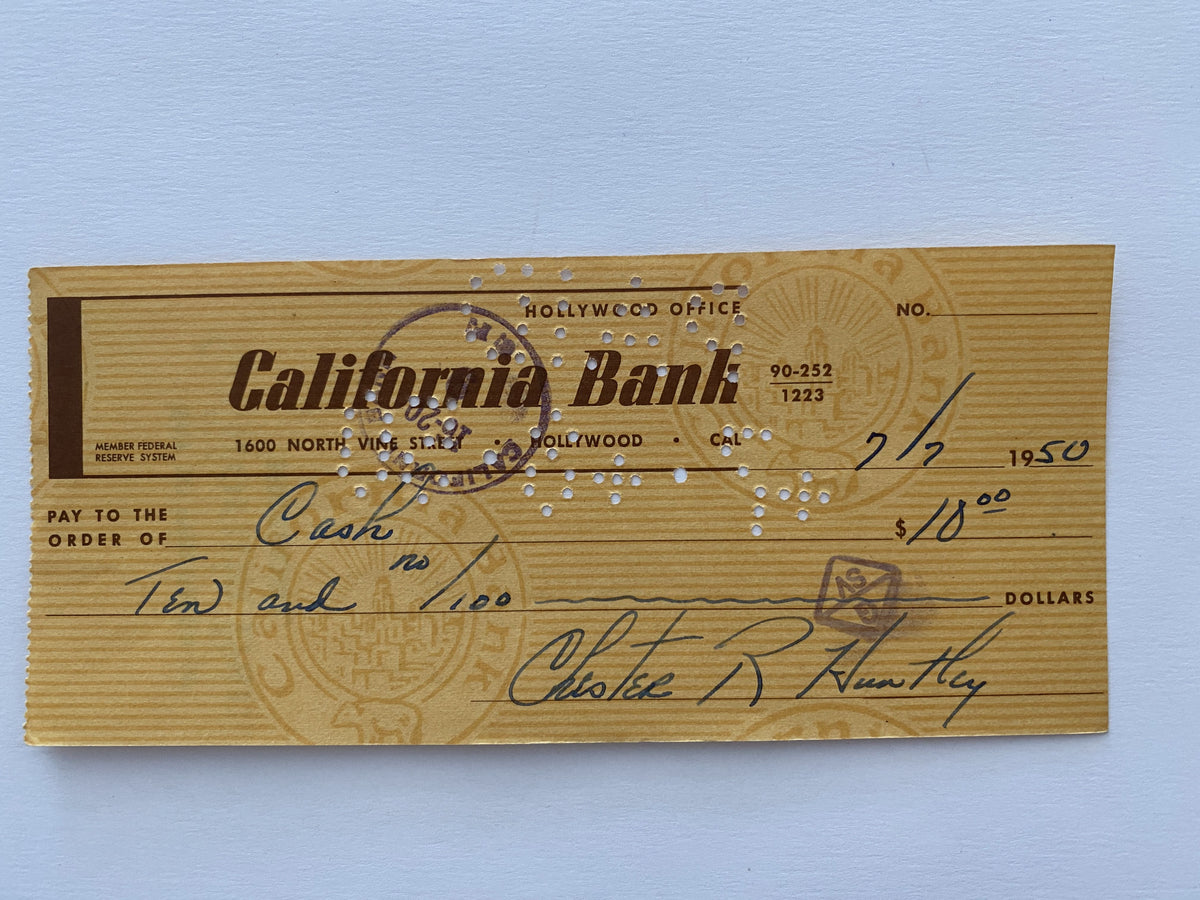 Chester Huntley signed check