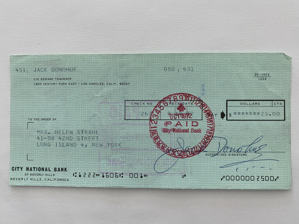 Jack Donohue signed check