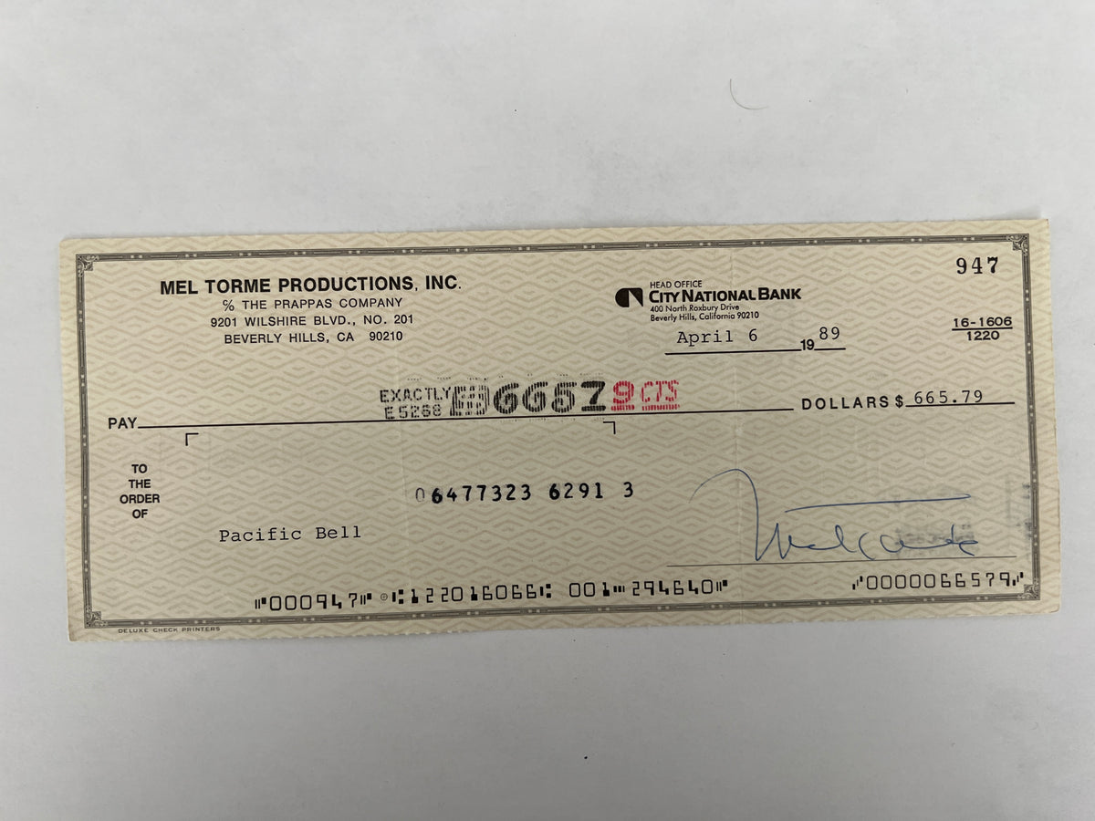 Mel Torme signed check