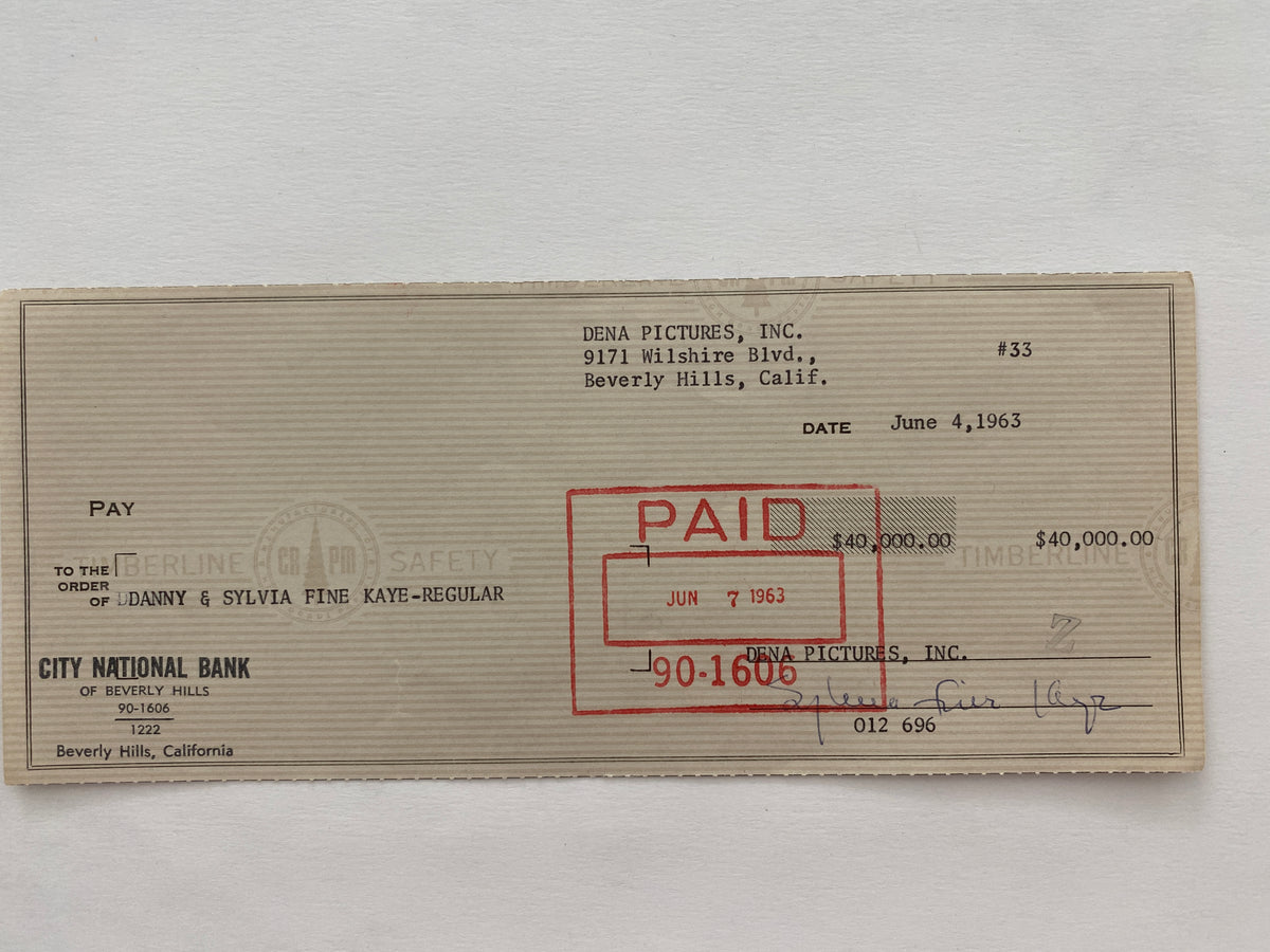 Sylvia Fine Kaye signed check