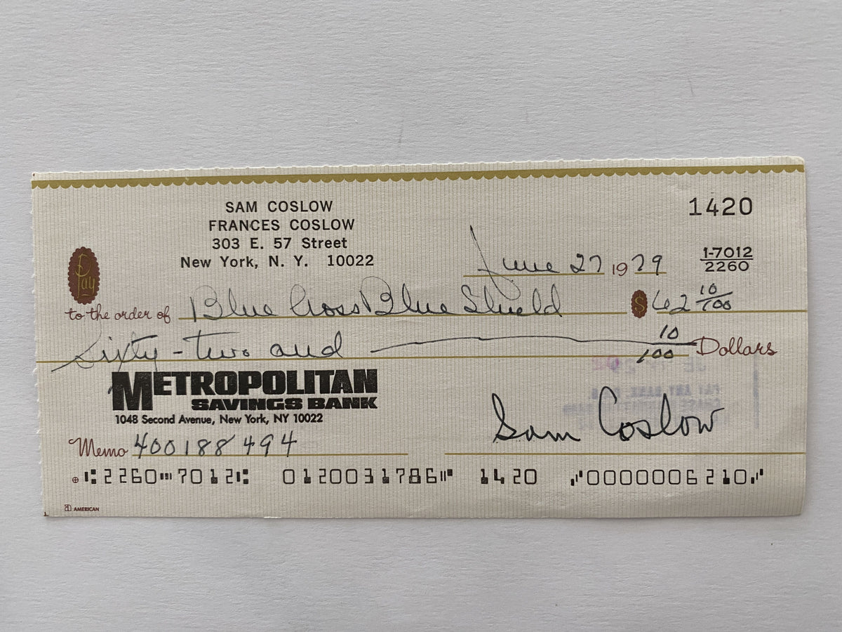 Sam Coslow signed check