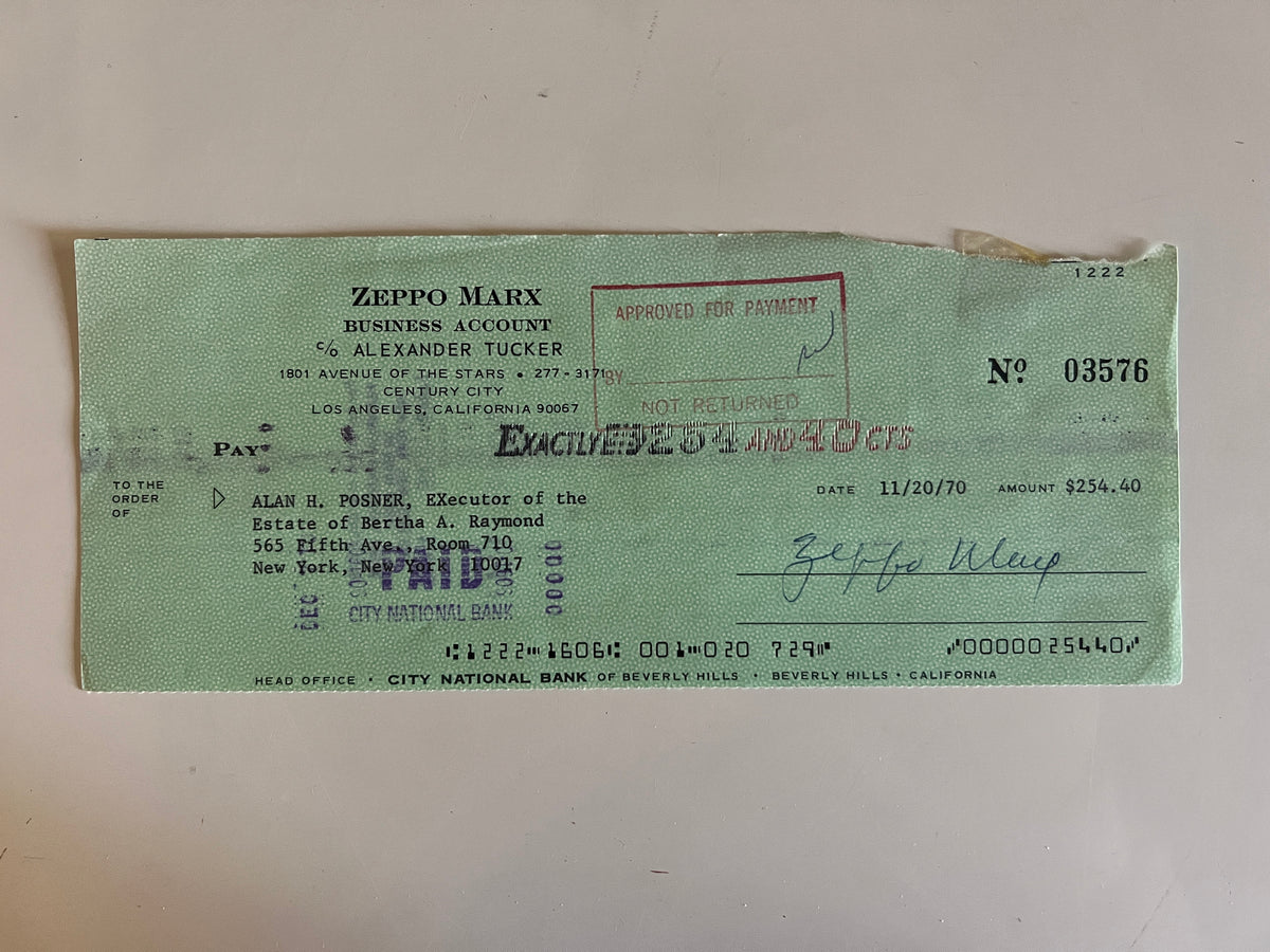 Zeppo Marx signed check