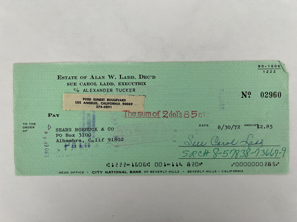 Sue Carol Ladd signed check