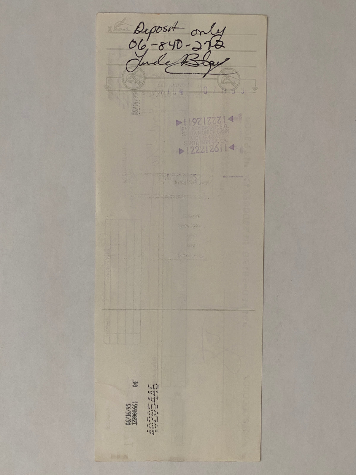 Linda Blair Star Wares consignment signed check
