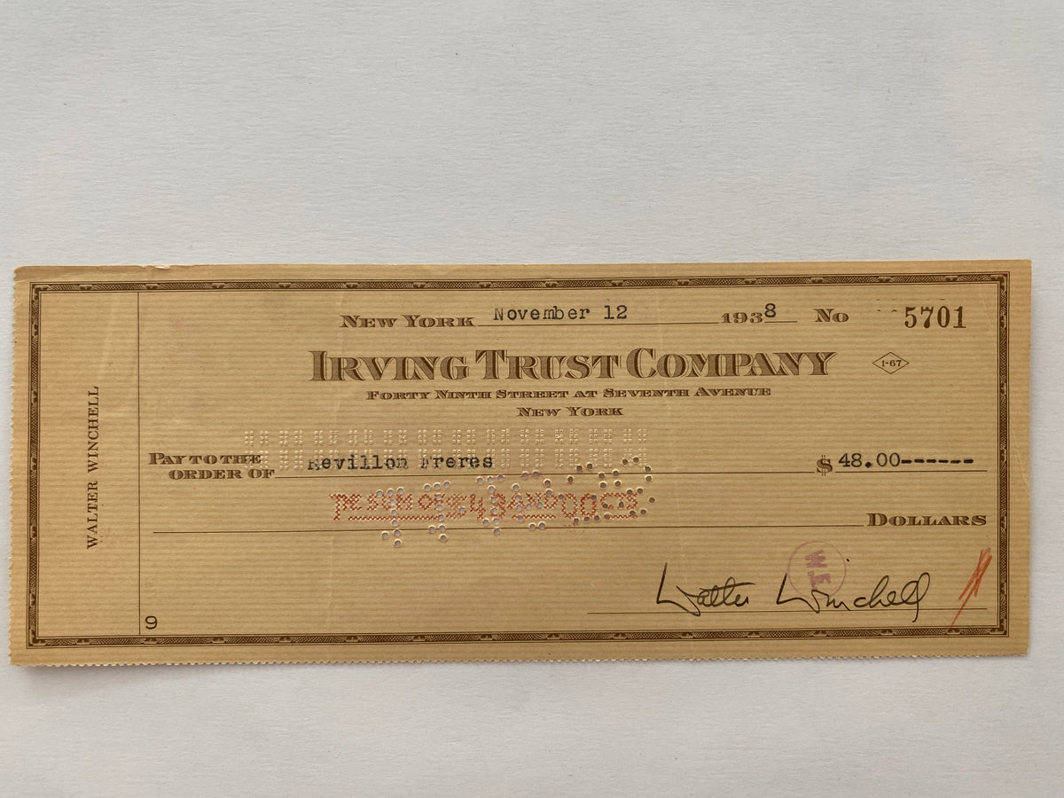 Walter Winchell signed check