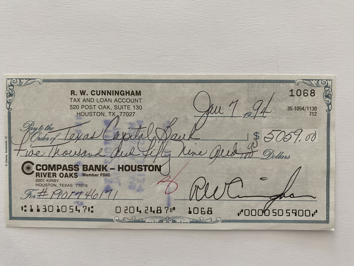 Walter Cunningham signed check