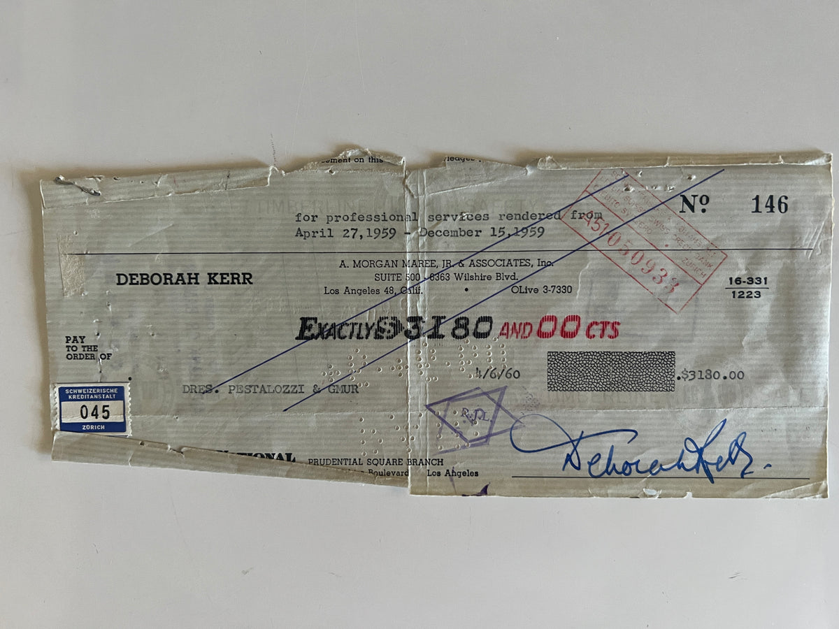 Deborah Kerr signed check