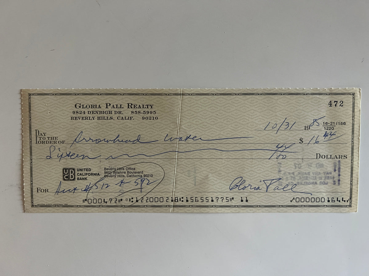 Gloria Pall signed check