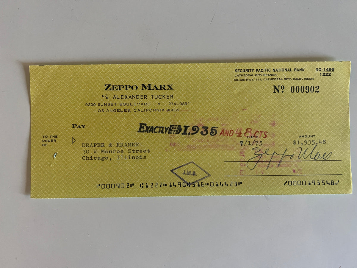 Zeppo Marx signed check