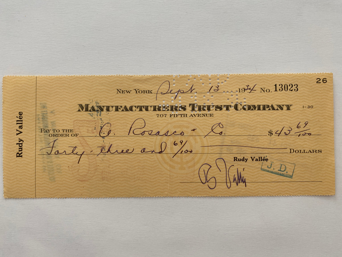 Rudy Vallee signed check