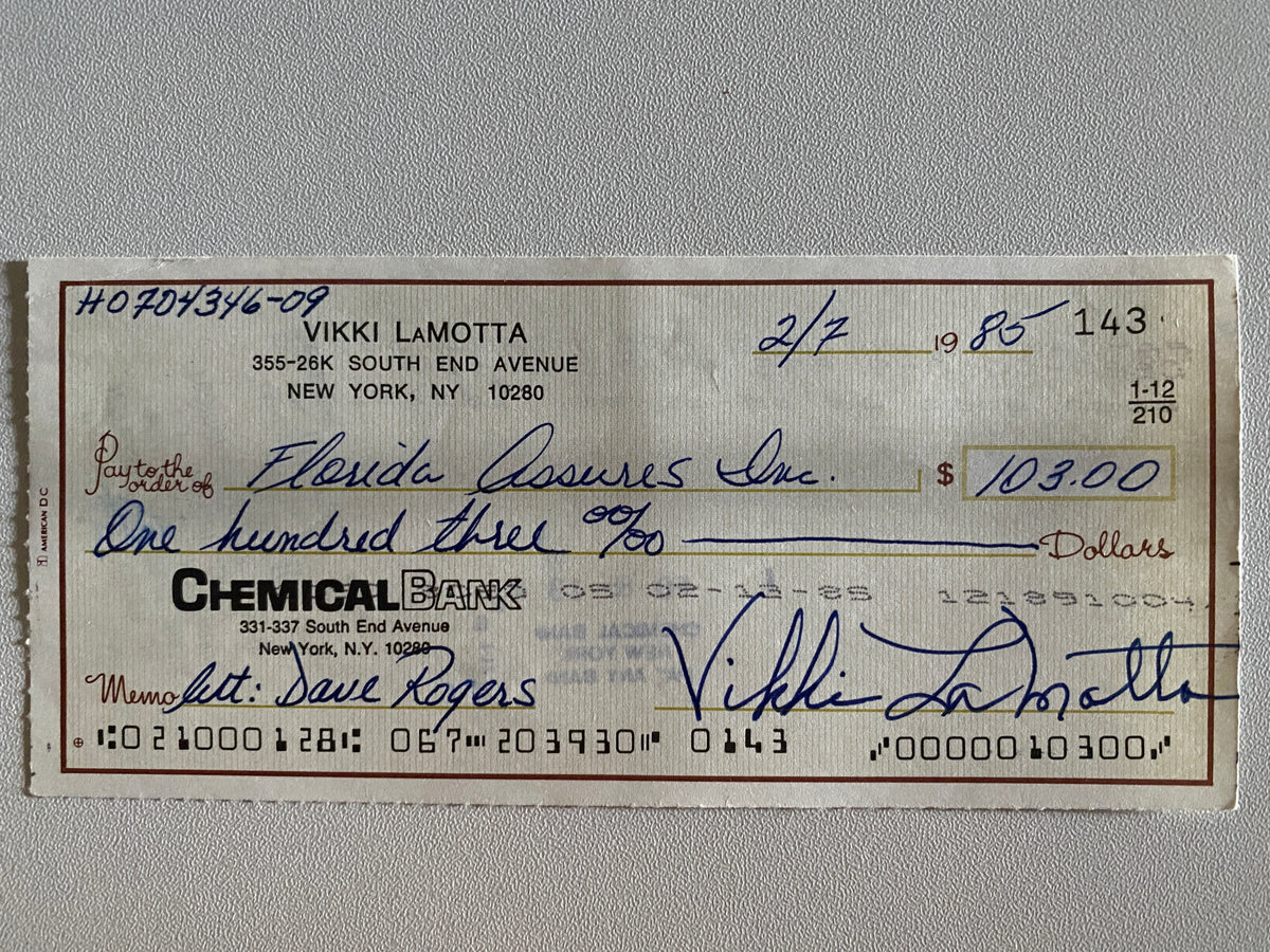Vikki LaMotta signed check
