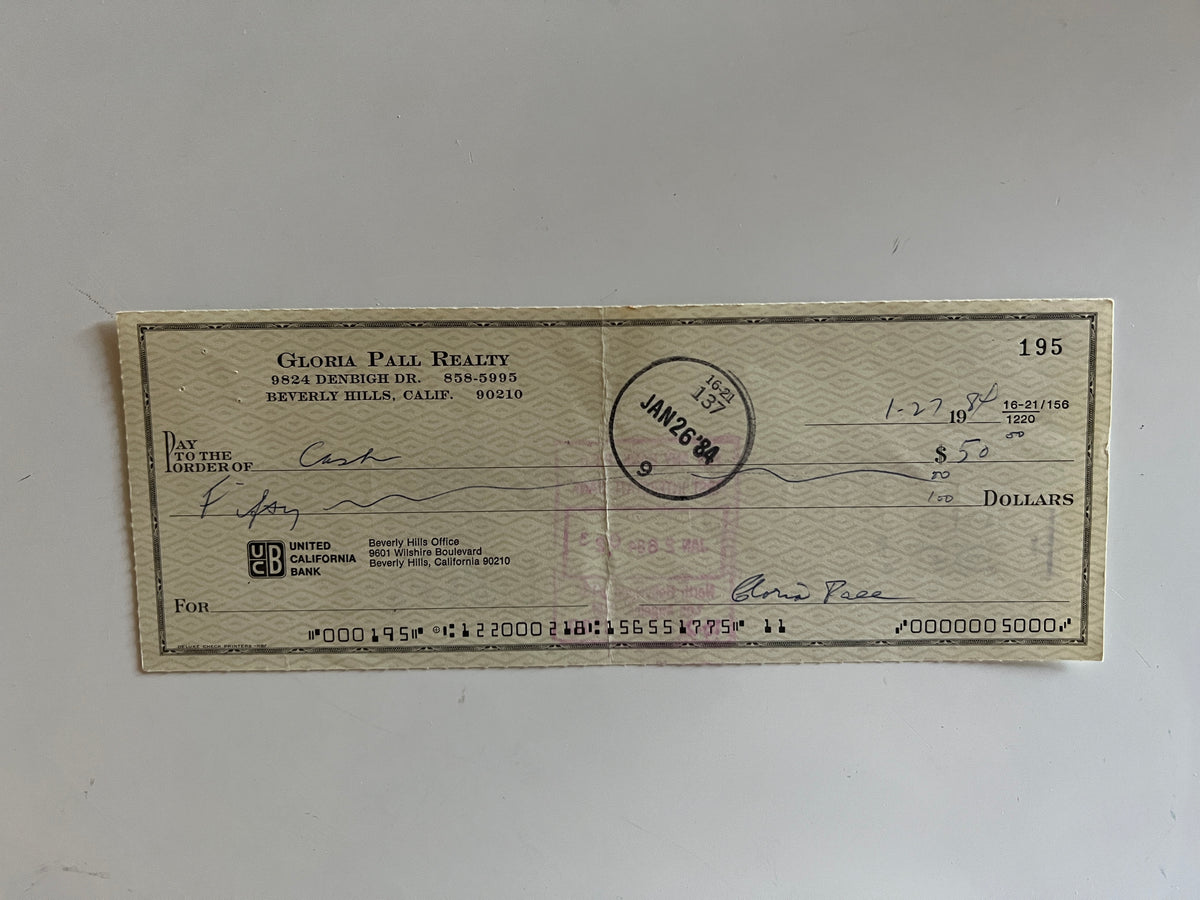Gloria Pall signed check