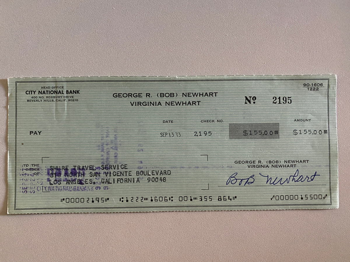 Bob Newhart signed check