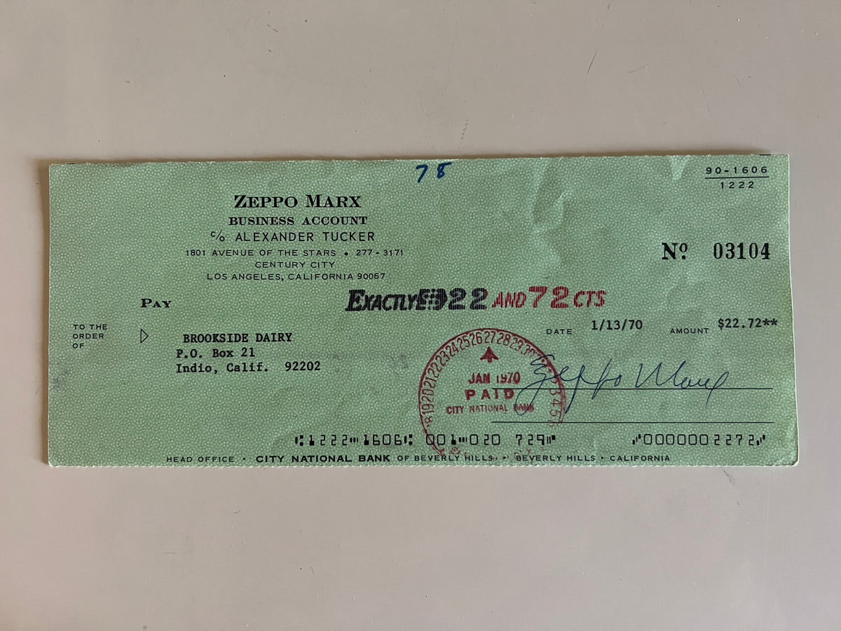 Zeppo Marx signed check