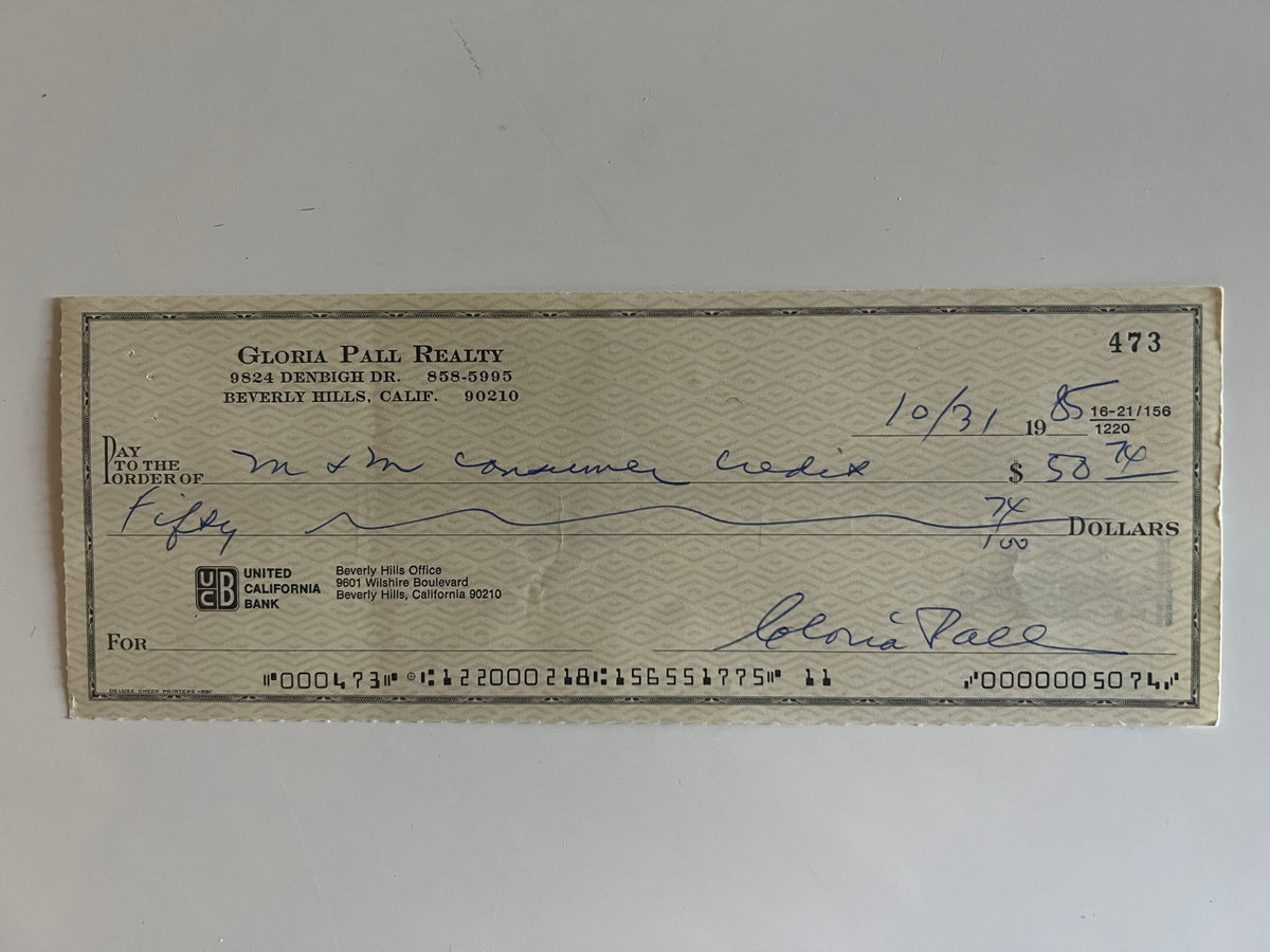 Gloria Pall signed check