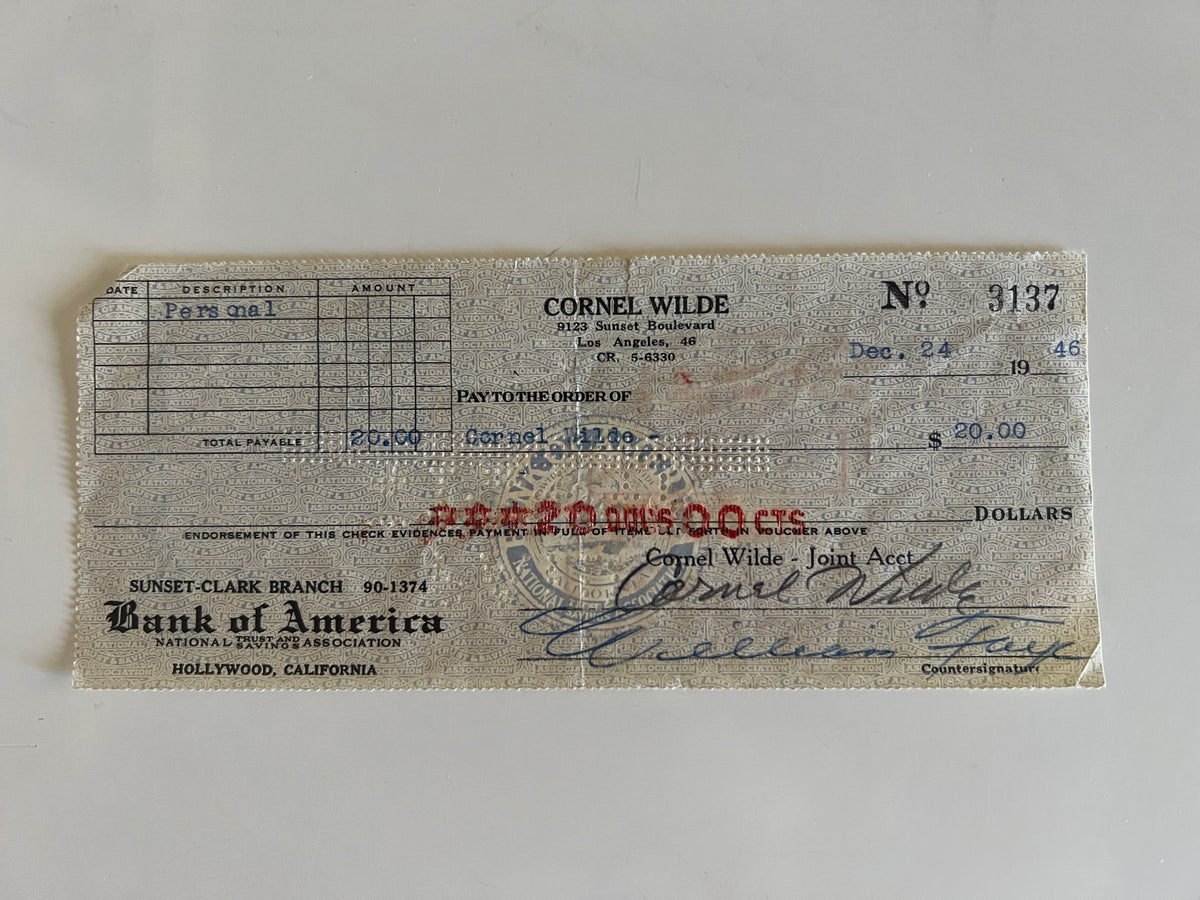 Cornel Wilde signed check