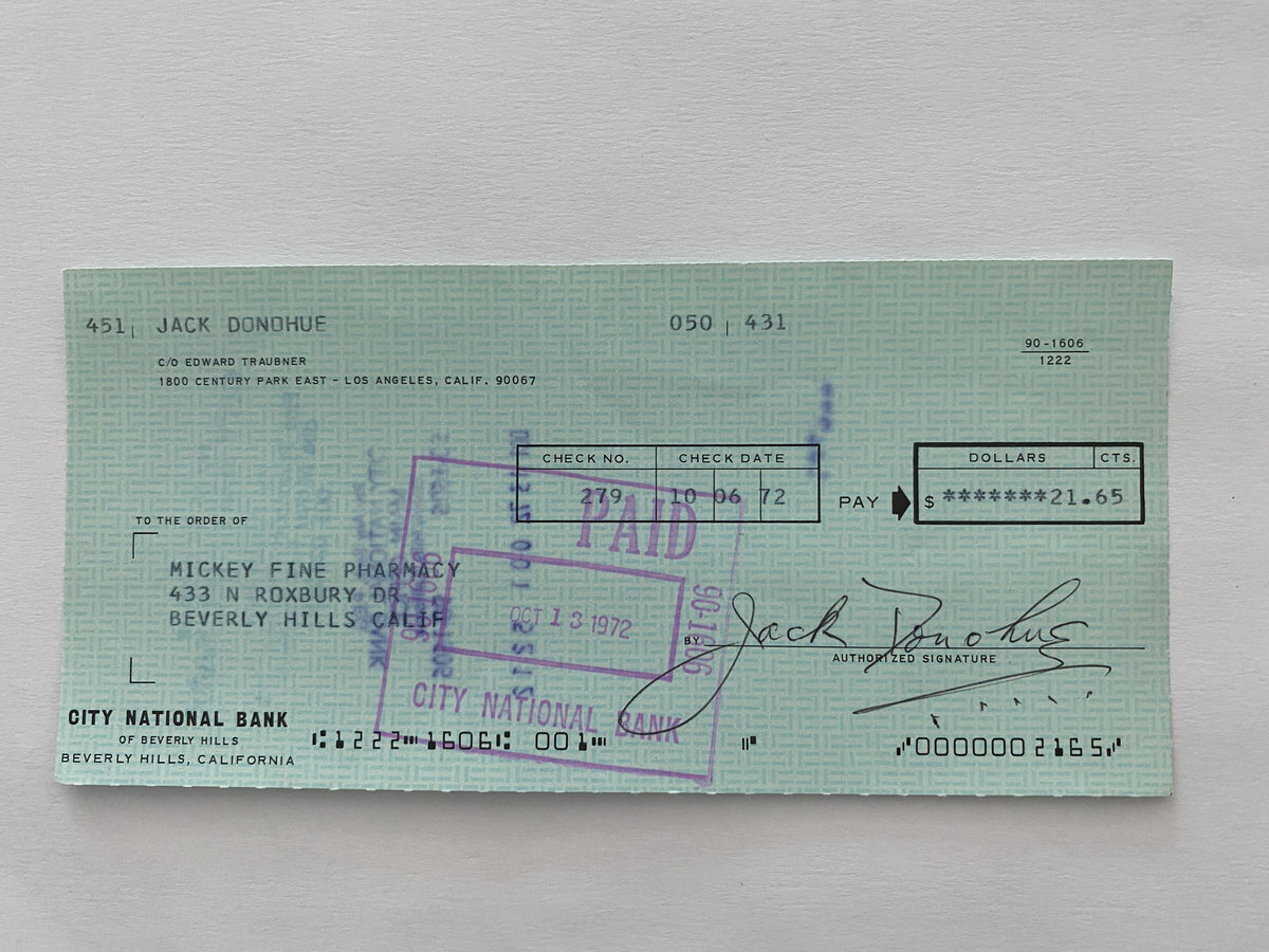 Jack Donohue signed check