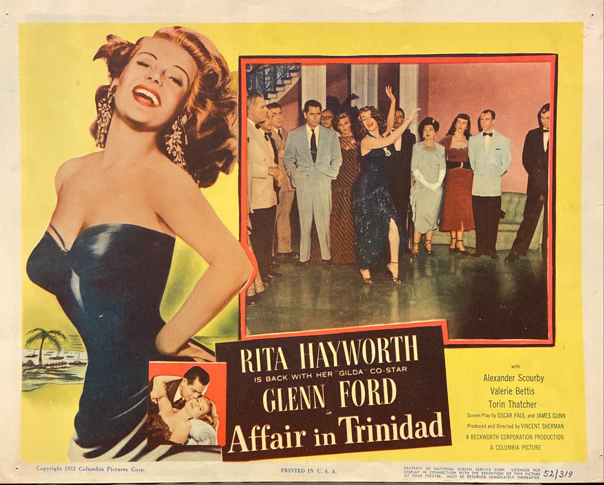 Rita Hayworth, Glenn Ford, and Alexander Scourby "Affair In Trinidad" Lobby Card