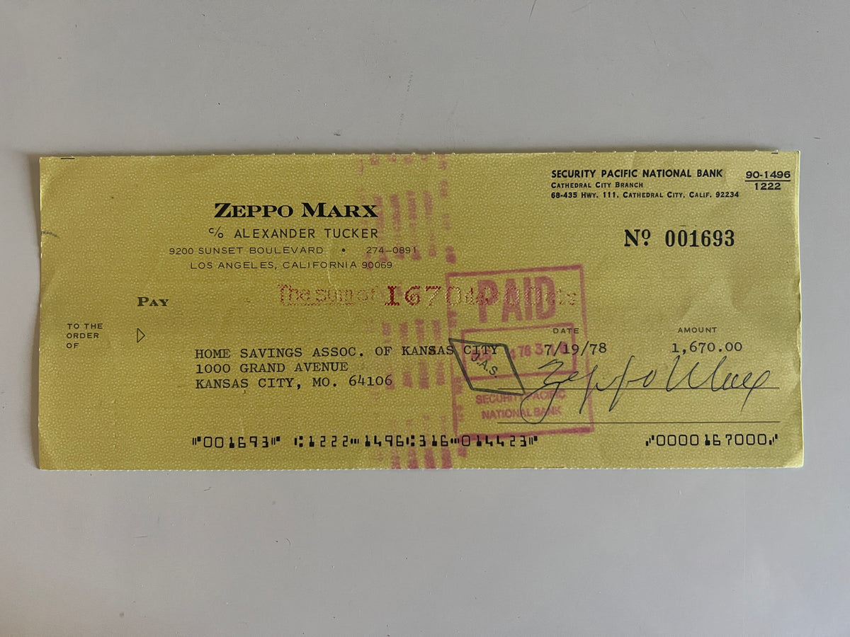 Zeppo Marx signed check