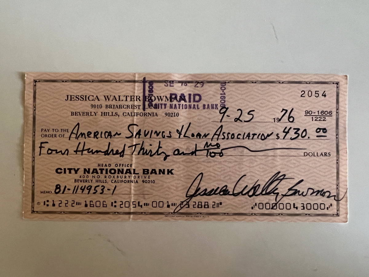 Jessica Walter signed check