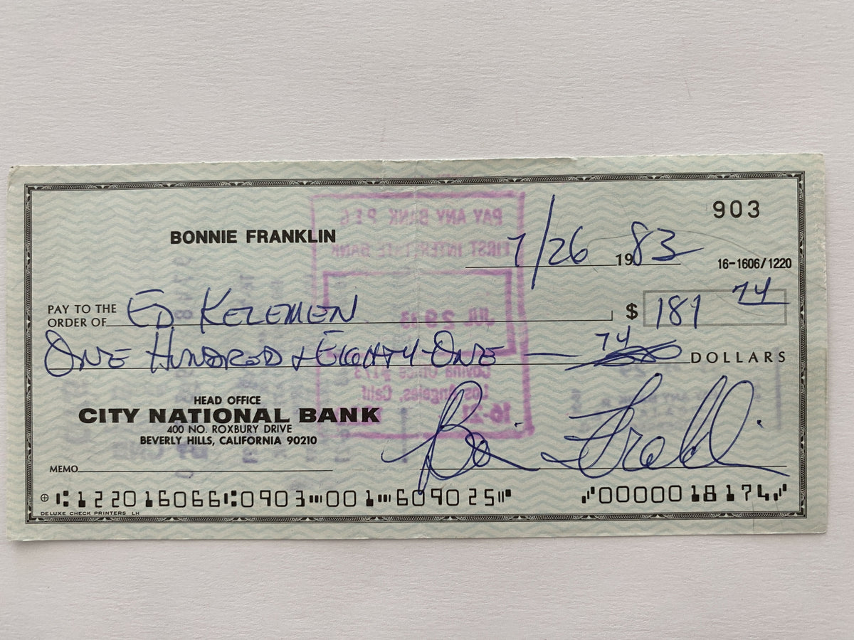 Bonnie Franklin signed check