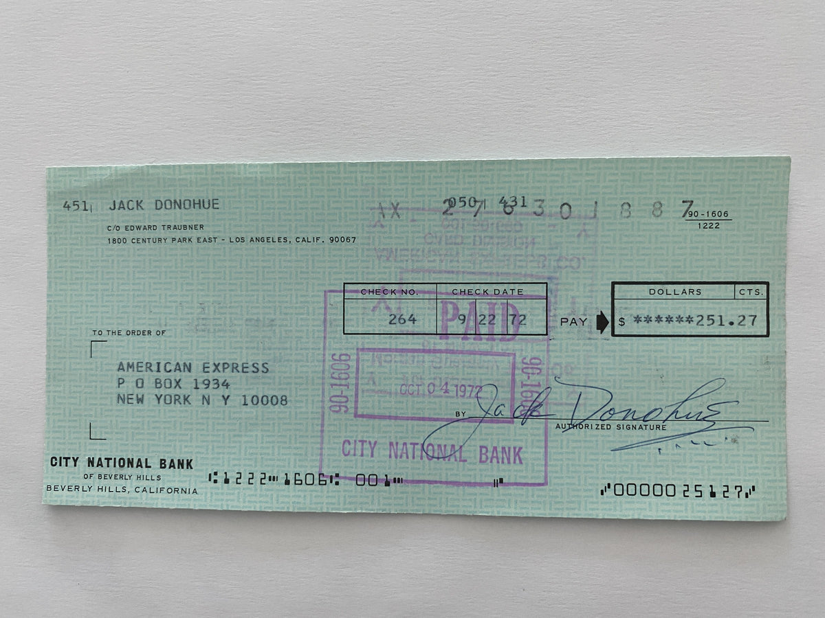 Jack Donohue signed check