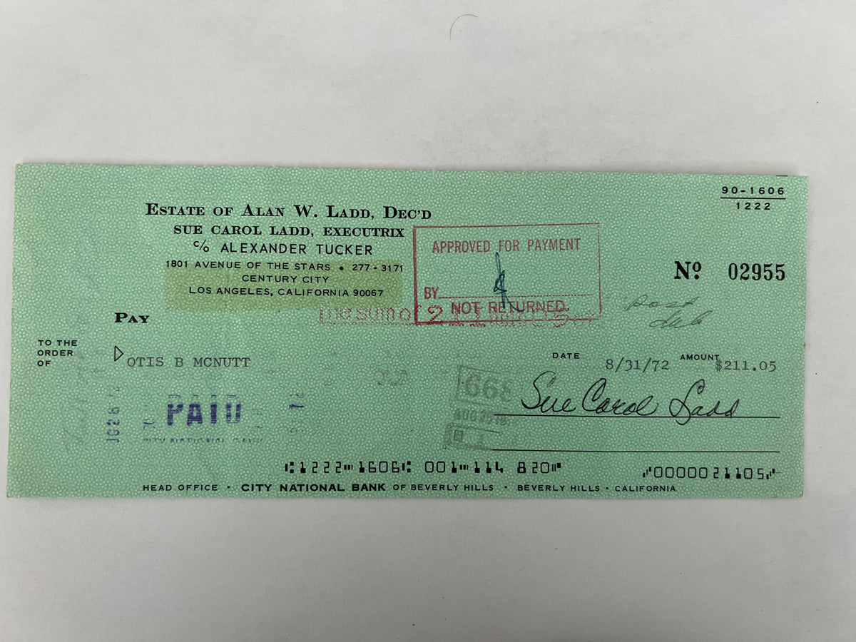 Sue Carol Ladd signed check