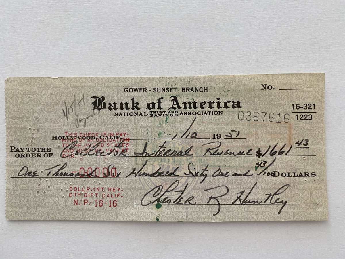 Chester Huntley signed check
