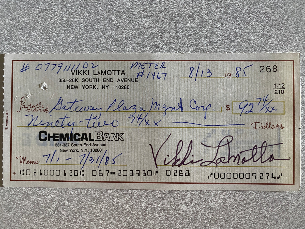 Vikki LaMotta signed check