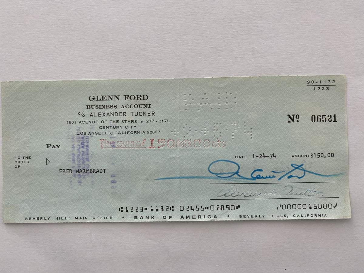 Glenn Ford signed check