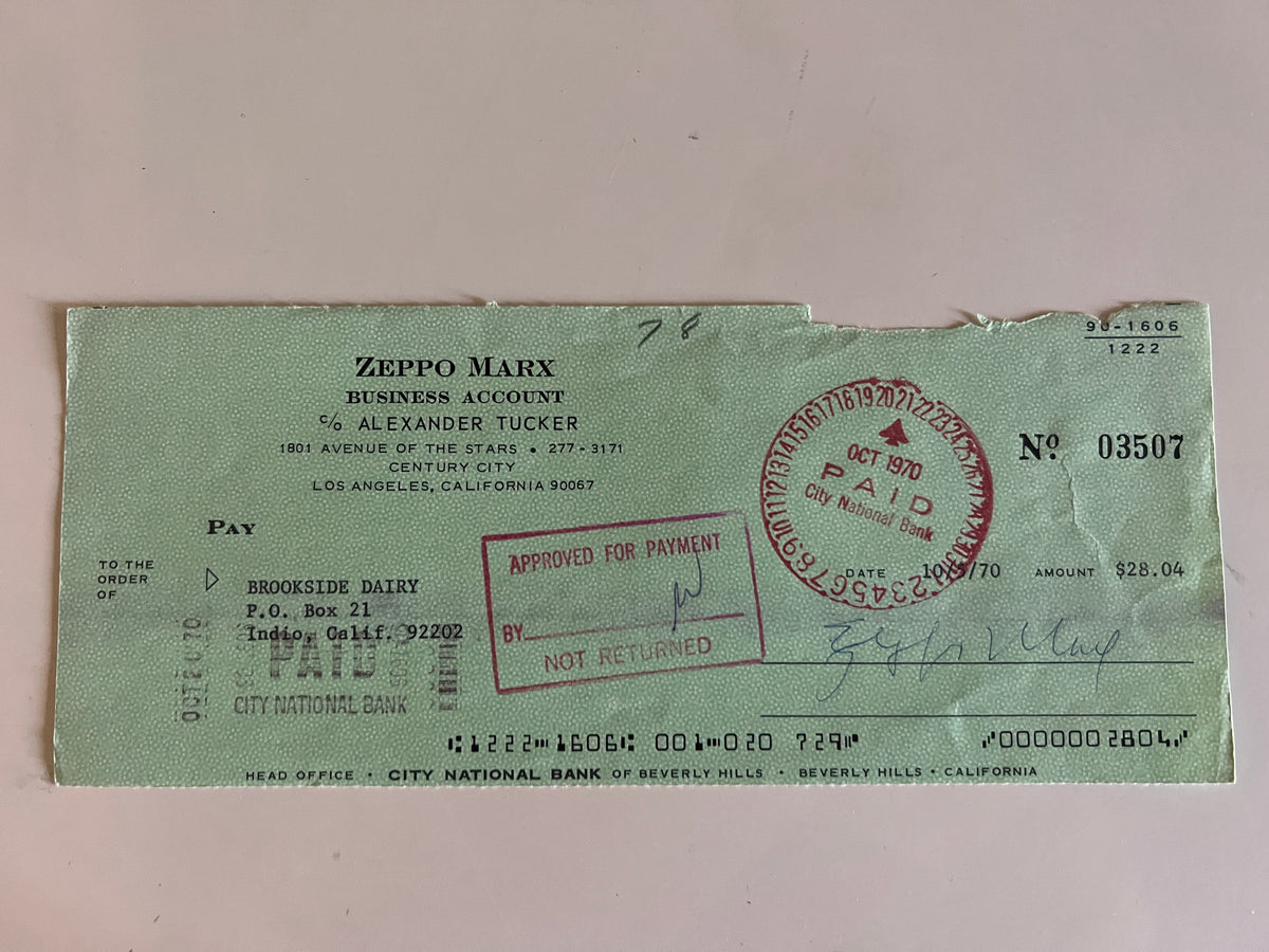 Zeppo Marx signed check