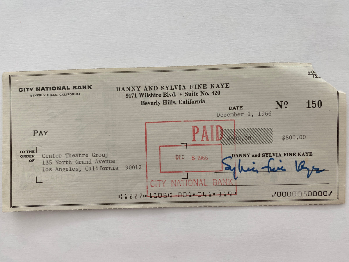 Sylvia Fine Kaye signed check