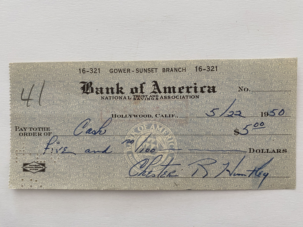 Chester Huntley signed check