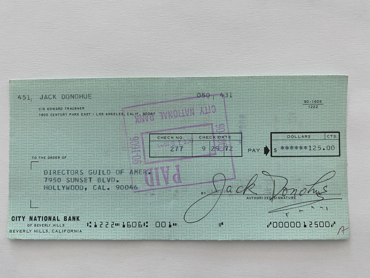 Jack Donohue signed check