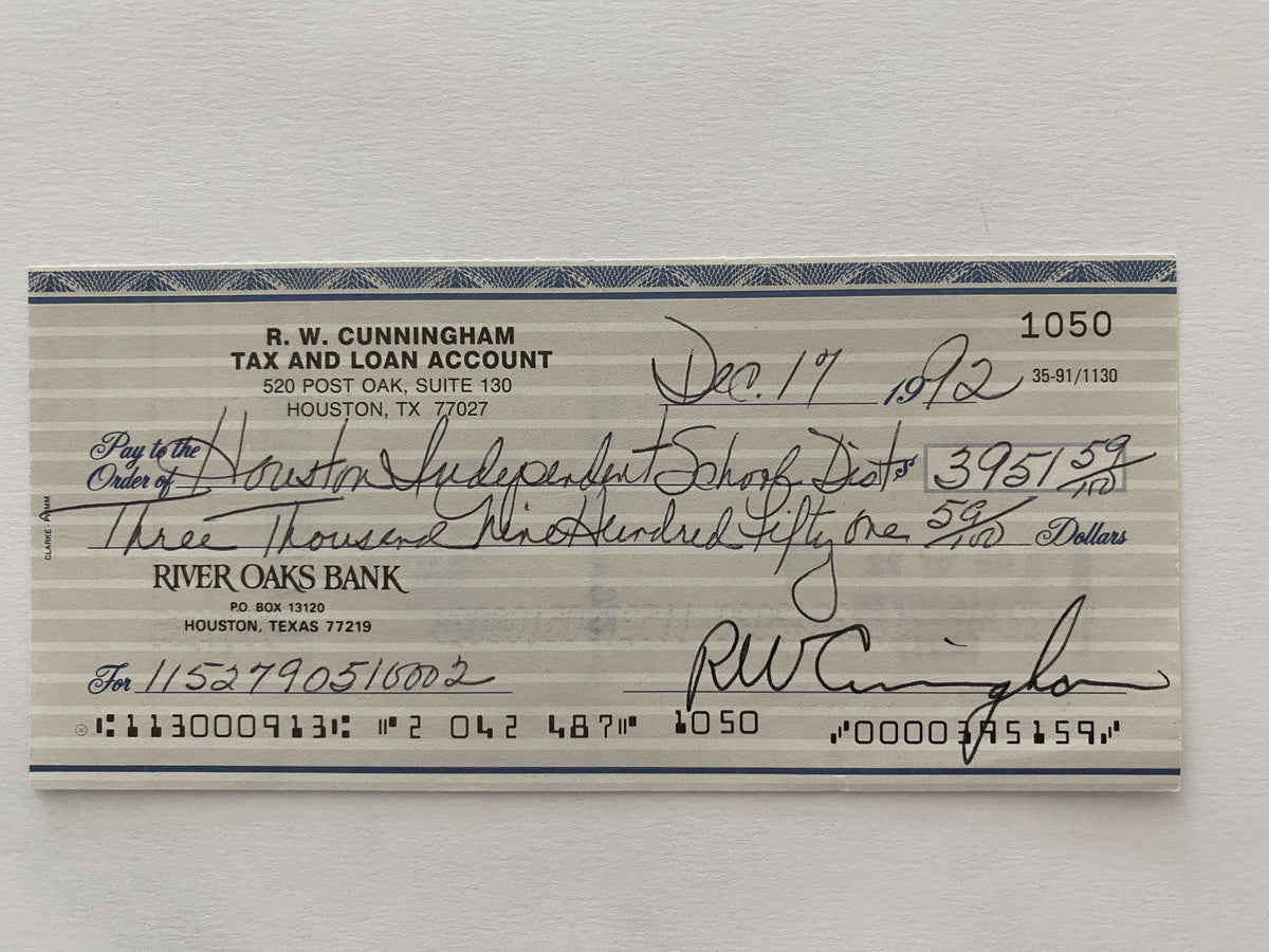 Walter Cunningham signed check
