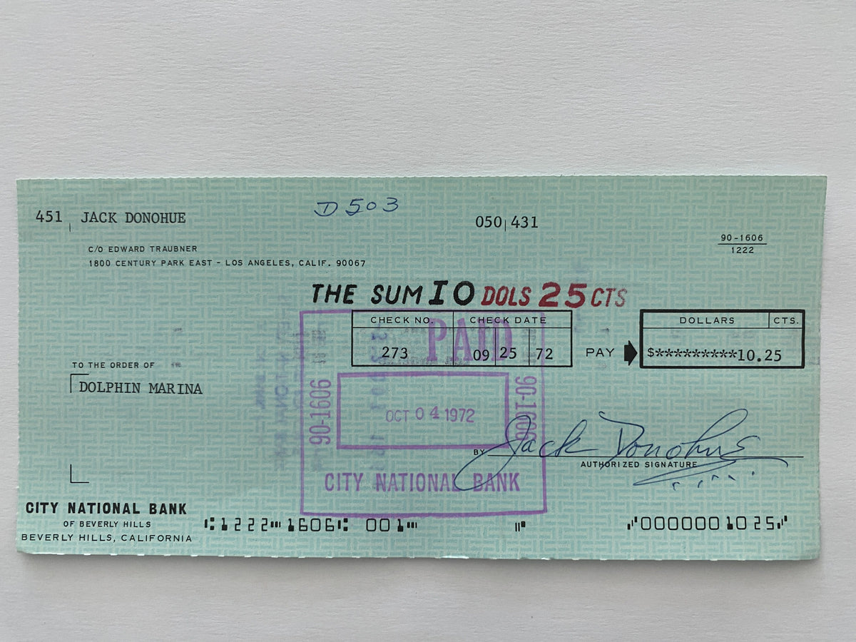 Jack Donohue signed check