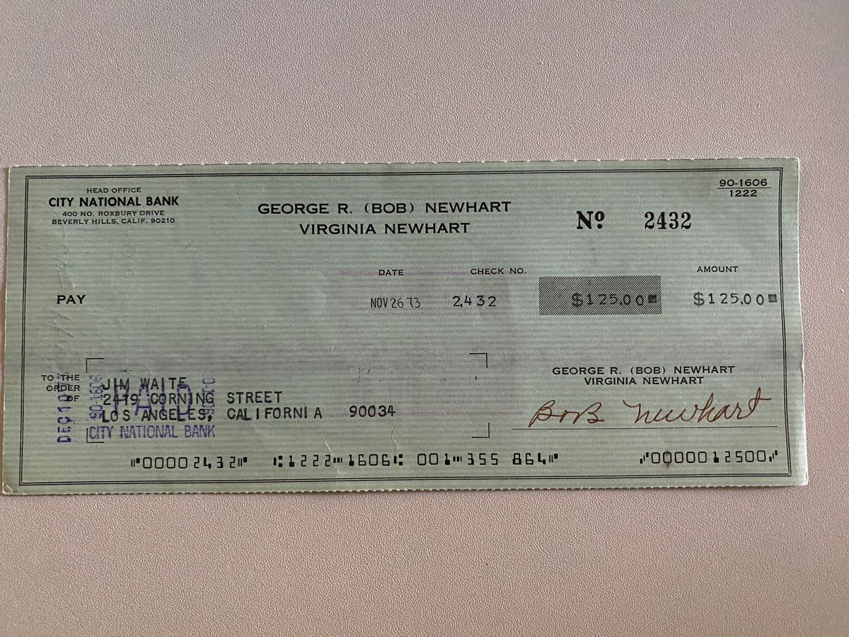 Bob Newhart signed check