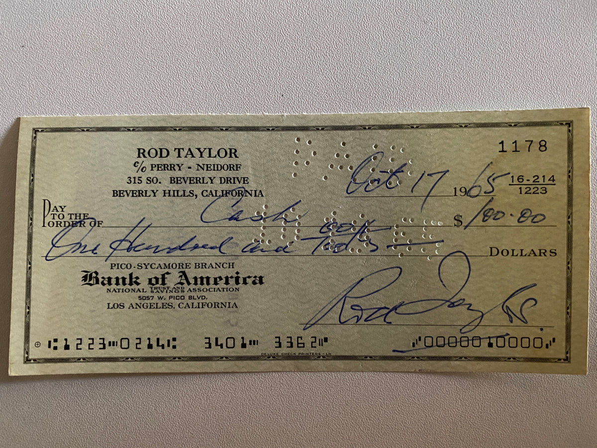 Rod Taylor signed check