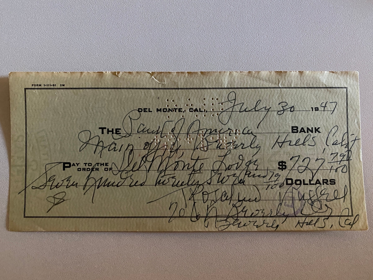 Rosalind Russell signed check
